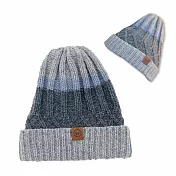 【WOAWOA】保暖100%美麗素色羊毛帽 單入(毛帽 保暖毛帽 針織毛帽 毛帽子 羊毛帽 女毛帽 防風護耳) 灰藍色拼色款