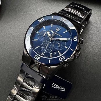 MASERATI瑪莎拉蒂精品錶,編號：R8873600005,44mm圓形寶藍精鋼錶殼寶藍色錶盤精鋼深黑色錶帶