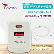 【ADATA 威剛】 45W GaN氮化鎵 超高速USB-A/USB-C雙孔 快充組(JT-G45P+ PD線)