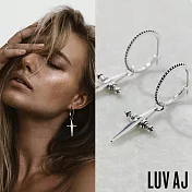 LUV AJ 好萊塢潮牌 銀色十字架耳環 小圓X垂墜式2用耳環 CROSS HOOPS