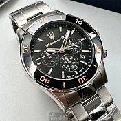 MASERATI瑪莎拉蒂精品錶,編號：R8873600003,44mm黑精鋼錶殼黑色錶盤精鋼銀色錶帶