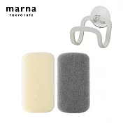 【日本Marna】日本製廚房易起泡三層清潔海綿2入(附架)(原廠總代理)