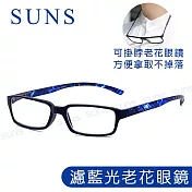 MIT抗紫外線濾藍光老花眼鏡 時尚奢華寶石藍 高硬度耐磨鏡片 配戴無暈眩感 100度