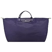 LONGCHAMP LE PLIAGE GREEN系列刺繡短把再生尼龍摺疊旅行袋(中) 藍莓