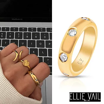 ELLIE VAIL 邁阿密防水珠寶 抹邊式鑲嵌 幸運7圓鑽金色戒指 Landry 6號