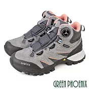 【GREEN PHOENIX】女 登山鞋 休閒靴 休閒鞋 運動鞋 高筒 抓地力 吸震減壓 透氣 真皮 科技鞋帶 EU38 灰色