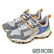 【GREEN PHOENIX】女 休閒鞋 登山鞋 健走鞋 綁帶 異質拼接 撞色 復古 厚底 EU37 灰色