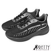 【Pretty】男 運動鞋 休閒鞋 健走鞋 輕量 厚底 飛線針織 JP26.5 黑灰色