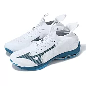 Mizuno 排球鞋 Wave Lightning Neo 2 男鞋 白 藍 輕量 回彈 室內運動 羽排鞋 美津濃 V1GA2202-21