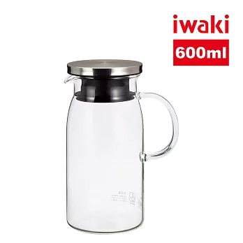 【iwaki】日本品牌耐熱玻璃不鏽鋼蓋把手冷/熱水壺-600ml(圓瓶)(原廠總代理)