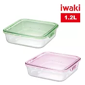 【iwaki】日本品牌耐熱玻璃微波盒-1.2L(顏色任選)(原廠總代理) 粉紅色