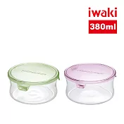【iwaki】日本品牌耐熱玻璃微波罐-380ml(顏色任選)圓款(原廠總代理) 綠色