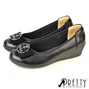 【Pretty】女 娃娃鞋 便鞋 包鞋 楔型 蝴蝶結 上班 通勤 台灣製 EU40 黑色