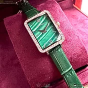 CAMPO MARZIO凱博馬爾茲精品錶,編號：CMW0001,20mm, 26mm方形玫瑰金精鋼錶殼墨綠色錶盤真皮皮革綠錶帶
