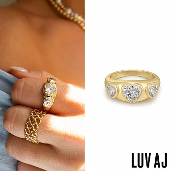 LUV AJ 好萊塢潮牌 心形白鑽戒指 金色定情戒指 BEZEL HEART SIGNET 6號