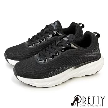 【Pretty】女 運動鞋 休閒鞋 綁帶 輕量 厚底 JP23 黑灰