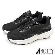 【Pretty】女 運動鞋 休閒鞋 綁帶 輕量 厚底 JP24 黑灰
