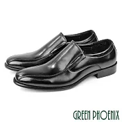 【GREEN PHOENIX】男 紳士鞋 商務鞋 皮鞋 真皮 套入式 直套式 防潑水 EU40 黑色