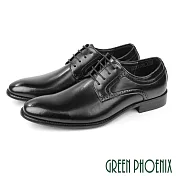 【GREEN PHOENIX】男 紳士鞋 商務鞋 皮鞋 德比鞋 真皮 綁帶 防潑水 EU42 黑色