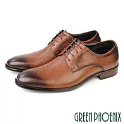 【GREEN PHOENIX】男 紳士鞋 商務鞋 皮鞋 德比鞋 真皮 綁帶 防潑水 壓紋 EU41 咖啡色