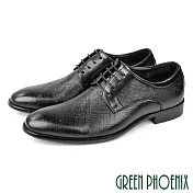 【GREEN PHOENIX】男 紳士鞋 商務鞋 皮鞋 德比鞋 真皮 綁帶 防潑水 壓紋 EU42 黑色