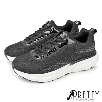 【Pretty】男 運動鞋 休閒鞋 綁帶 輕量 厚底 JP25.5 黑灰色