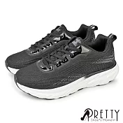 【Pretty】男 運動鞋 休閒鞋 綁帶 輕量 厚底 JP26.5 黑灰色
