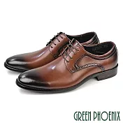 【GREEN PHOENIX】男 紳士鞋 商務鞋 皮鞋 德比鞋 真皮 綁帶 防潑水 EU40 咖啡色