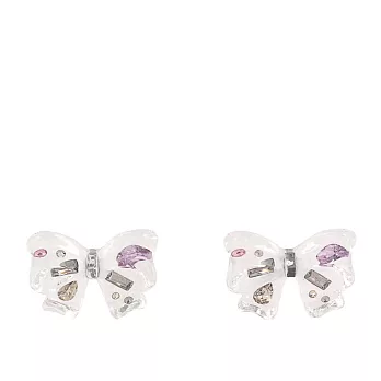 COACH 彩色玻璃鑲飾蝴蝶結造型針式耳環 透明色