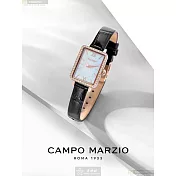 CAMPO MARZIO凱博馬爾茲精品錶,編號：CMW0002,20mm, 26mm方形玫瑰金精鋼錶殼貝母錶盤真皮皮革深黑色錶帶