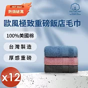 【HKIL-巾專家】MIT歐風極緻厚感重磅飯店彩色毛巾(3色任選)-12入組 皇家藍