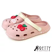 【Pretty】女 洞洞鞋 雨鞋 穆勒鞋 布希鞋 涼拖鞋 兩穿 鞋釦 防水 輕量 EU37 粉紅色