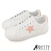 【Pretty】女 休閒鞋 小白鞋 綁帶 平底 皮革 星星 JP23.5 粉紅色
