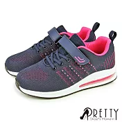 【Pretty】女 運動鞋 休閒鞋 氣墊鞋 沾黏式 輕量厚底 JP23.5 藍色