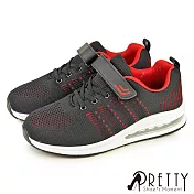 【Pretty】女 運動鞋 休閒鞋 氣墊鞋 沾黏式 輕量厚底 JP23.5 黑色