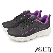 【Pretty】女 運動鞋 休閒鞋 綁帶 輕量厚底 JP23.5 紫色