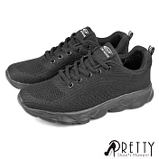 【Pretty】女 運動鞋 休閒鞋 綁帶 輕量厚底 JP24 全黑