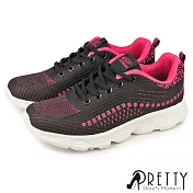 【Pretty】女 運動鞋 休閒鞋 綁帶 輕量厚底 JP23.5 黑桃色