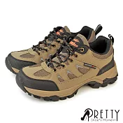 【Pretty】男 登山鞋 運動鞋 休閒鞋 機能 綁帶 防潑水 反光 EU40 咖啡色