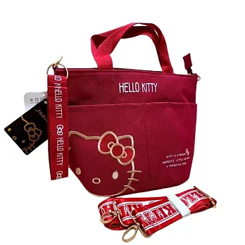 DF 童趣館 - 超萌Hello Kitty電繡船型手提肩背兩用包 - 共2色 紅色