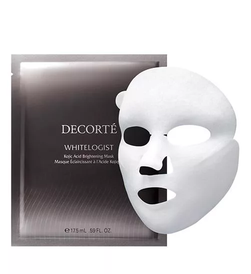 DECORTE黛珂 WHITELOGIST 擊黑瞬采面膜 面膜內含傳統日式美白成分Kojic Acid,有效抑制黑色素生成,改善暗沉與色斑。溫和修復肌膚,提升透亮度與光采,適合日常保養使用。