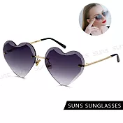 【SUNS】歐美復古墨鏡 愛心造型 無邊框金屬太陽眼鏡 名媛款漸層墨鏡 抗UV400 漸層灰