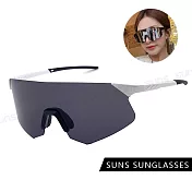 【SUNS】運動大框墨鏡 戶外眼鏡 男女適用 台灣製 防滑/防爆鏡片/抗UV400 S516 白框灰片