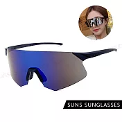 【SUNS】運動大框墨鏡 戶外眼鏡 男女適用 台灣製 防滑/防爆鏡片/抗UV400 S516 黑框藍水銀