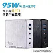 MINIQ 95W氮化鎵GaN 5 port 五合一智慧型PD/QC/TYPE-C 超快速USB延長線充電器 淨雅白
