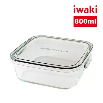 【iwaki】日本品牌耐熱玻璃微波盒-800ml 方蓋/灰色(原廠總代理)