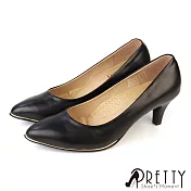 【Pretty】女 大尺碼 高跟鞋 素面 金邊 尖頭 OL通勤 上班 面試 台灣製 JP26 黑色