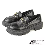 【Pretty】女 樂福鞋 便鞋 小皮鞋 英倫學院風 厚底 EU38 黑色