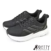 【Pretty】女 運動鞋 休閒鞋 綁帶 輕量厚底 JP24.5 黑灰