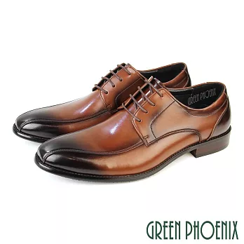 【GREEN PHOENIX】男 紳士鞋 商務鞋 德比鞋 皮鞋 真皮 綁帶 EU39 咖啡色